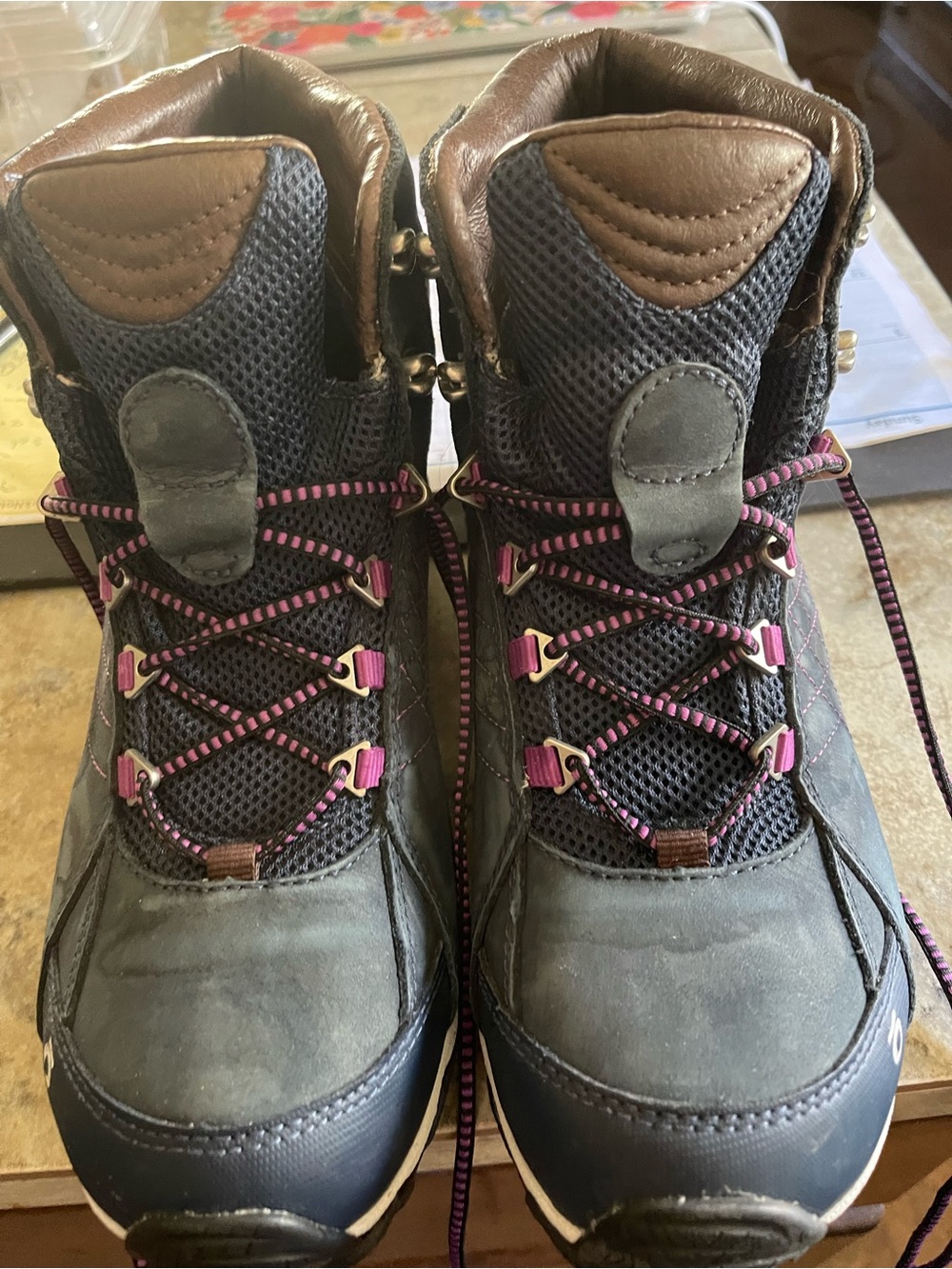 Women's Lace-Up Hiking Boots in Brown, Gray & Pink